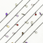 Multi Gemstone Dangle Oxidized Wire Chain